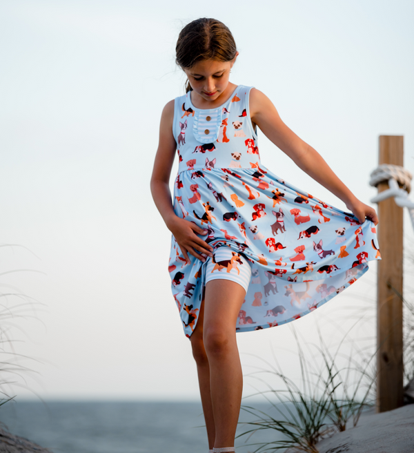 Ice Blue Dog&Bone Button-Accent Sleeveless A-Line Dress & Stripe Shorts