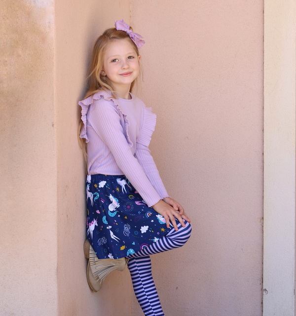 Orchid Petal Ribbed Ruffle Long-Sleeve Top & Unicorn Dreams Leggings