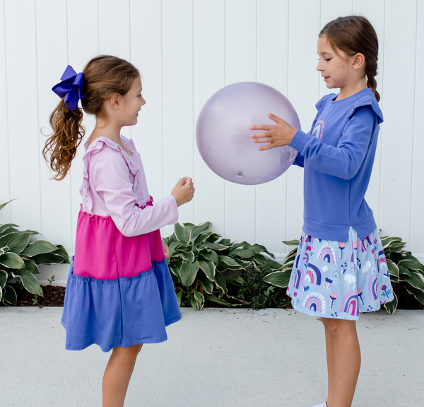 Lilac & Rose Violet Color Block Ruffle Tiered A-Line Dress