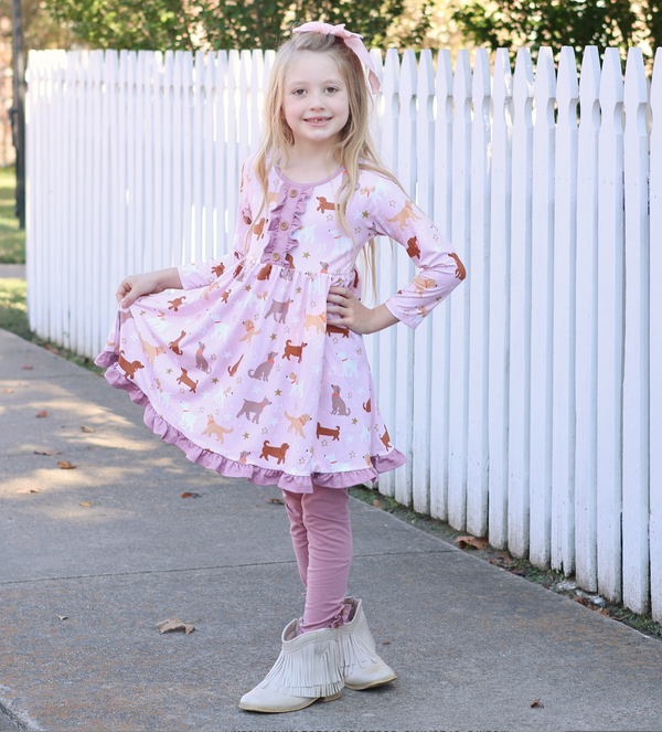 Light Pink Dogs & Stars Button-Front Dress & Nostalgia Rose Button Leggings