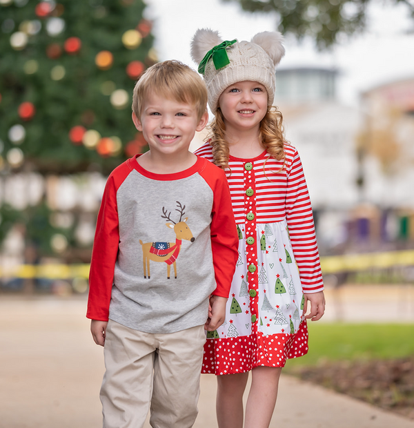 Heather Gray & Red Reindeer Long-Sleeve Raglan Tee