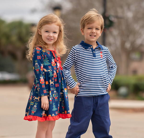 Navy Stripe Nutcracker Long-Sleeve Polo