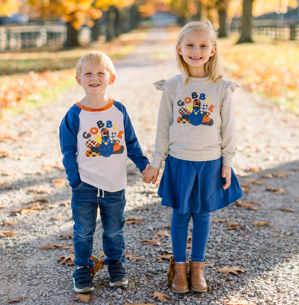 Gray Heather Turkey Gobble Angel-Sleeve Sweatshirt & Navy Skirted Leggings