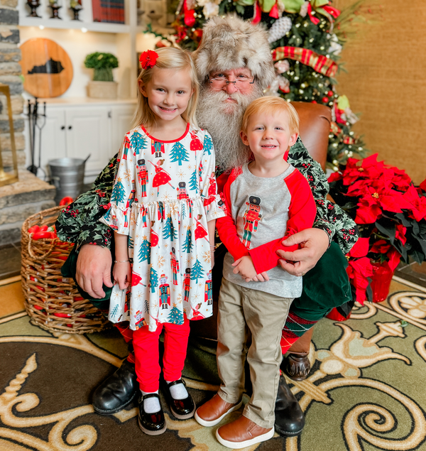 Cream Nutcracker Dance Bow-Sleeve A-Line Dress & Red Leggings