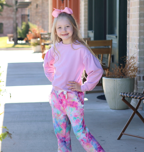 Lilac Crewneck Sweatshirt & Velour Candy Tie-Dye Joggers