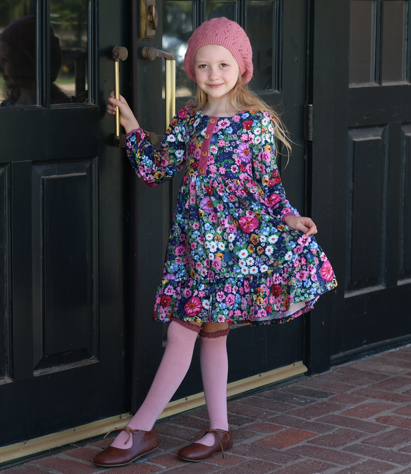 Navy Floral Fashion Tiered A-Line Dress