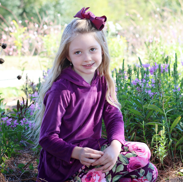 Plum Ruffle-Hem Velour Hooded Tunic & Regal Rose Leggings