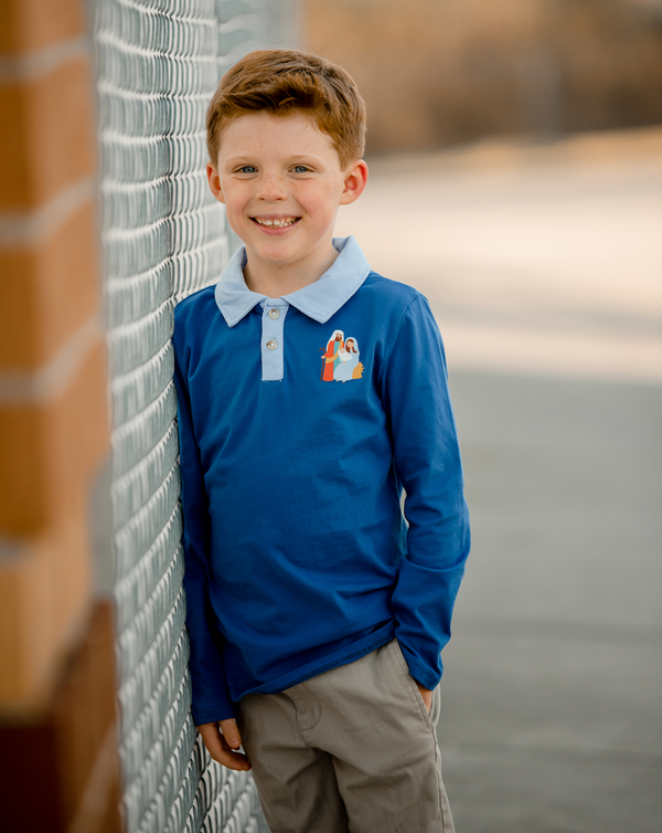 Navy Nativity Long-Sleeve Polo