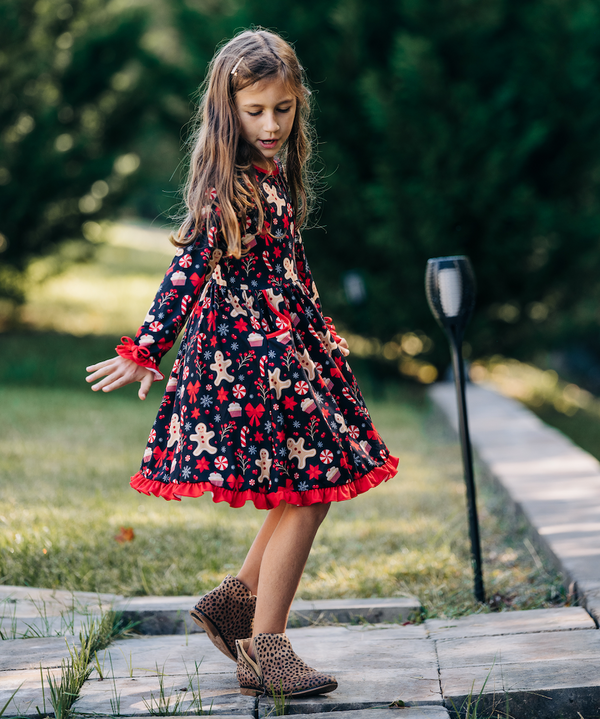 Black Gingerbread Bow-Accent Pocket A-Line Dress