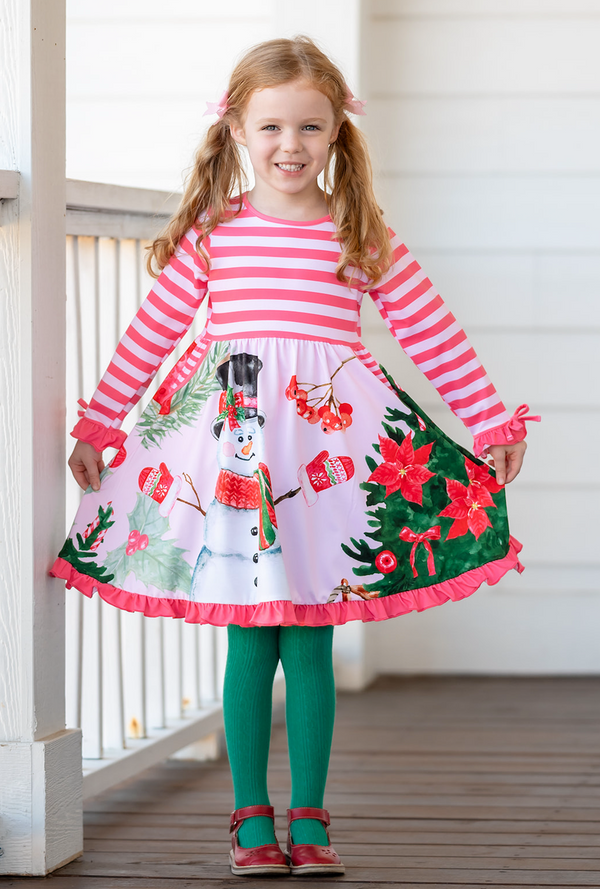 Pink Christmas Bow-Accent Pocket A-Line Dress