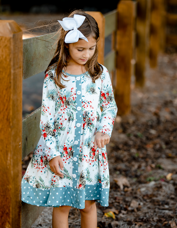 Cream Pine Cones A-Line Dress