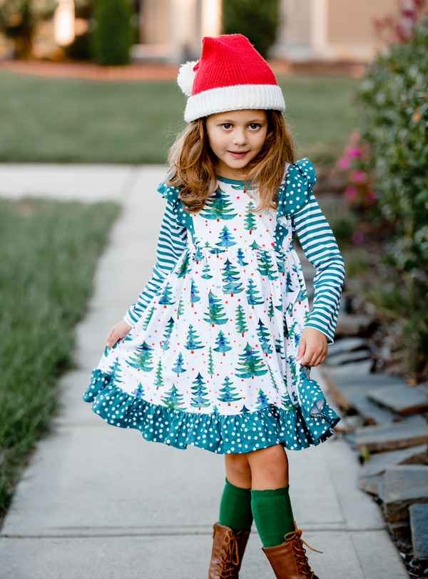 Green Christmas Tree Angel-Sleeve Dress