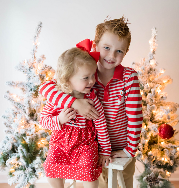 Red Stripe Snowman Long-Sleeve Polo