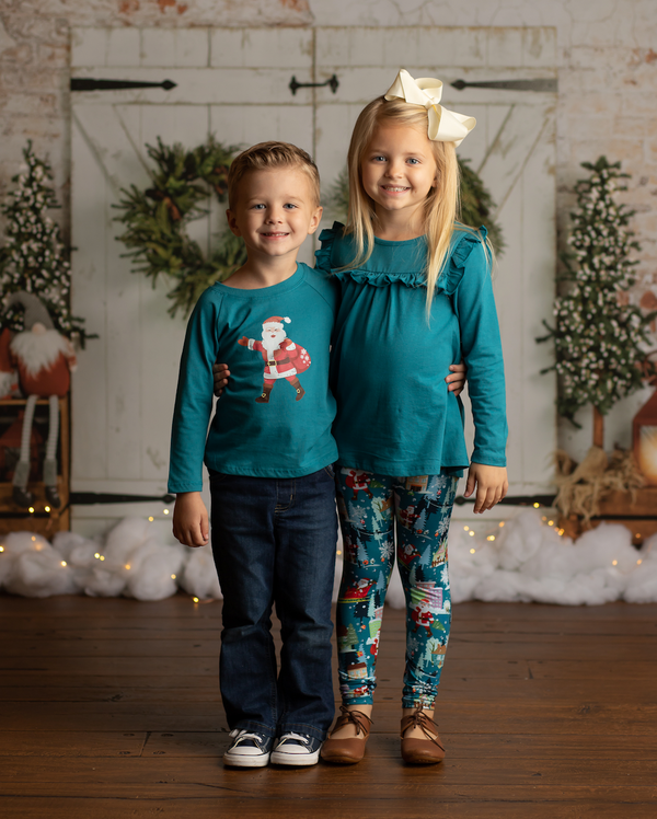 Teal Santa Long-Sleeve Crewneck Top