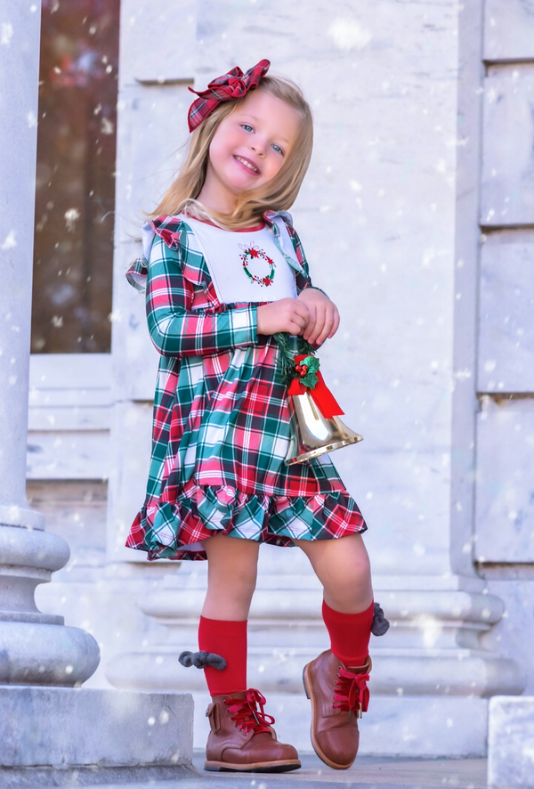 Red Christmas Plaid Angel-Sleeve Dress