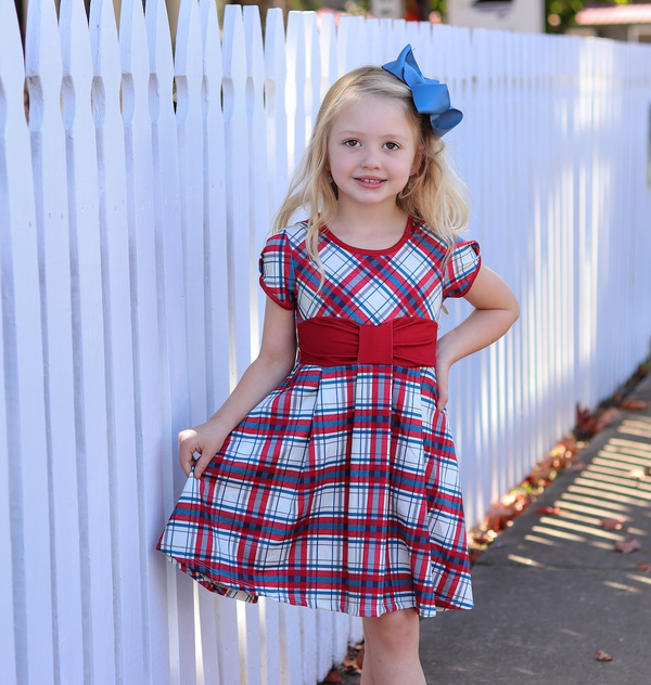 Red Christmas Plaid Bow-Accent Dress