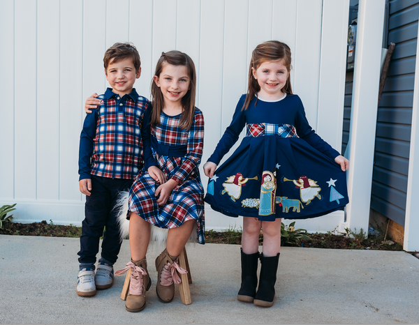 Navy & Plum Plaid Long-Sleeve Polo