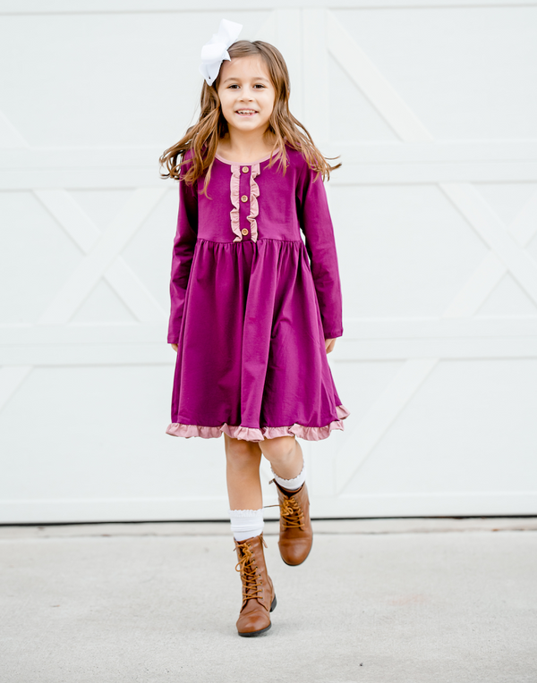 Rose Violet Button Accent Dress