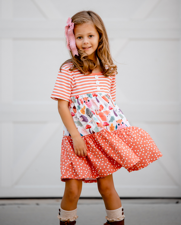 Coral Woodland Tiered Button-Front Dress