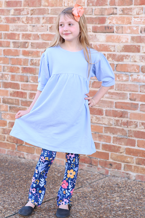 Periwinkle FR Terry Dress & BTS Floral Leggings