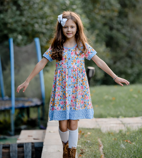 Periwinkle Floral Button-Up A-Line Dress