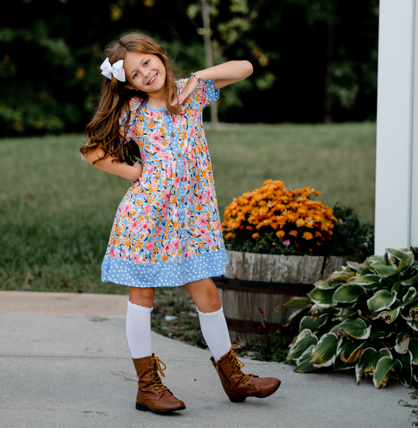 Periwinkle Floral Button-Up A-Line Dress