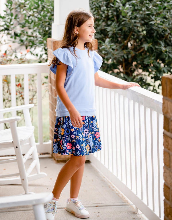 Periwinkle Fr Terry Top & Floral Skort