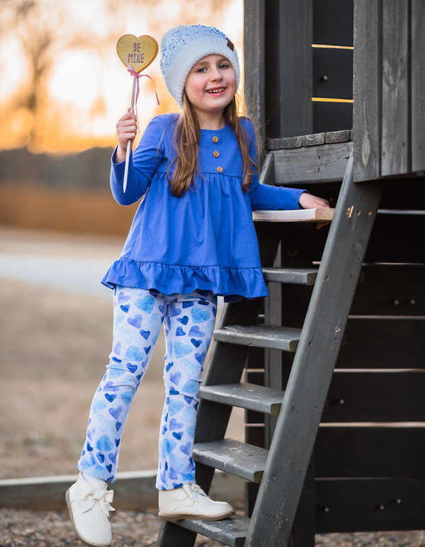 Blue Iris Long-Sleeve Babydoll Top & Hearts Leggings