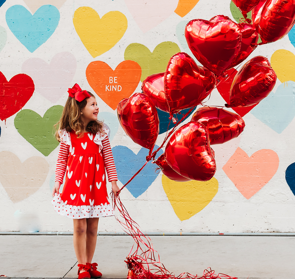 Red & White Heart Angel-Sleeve Dress