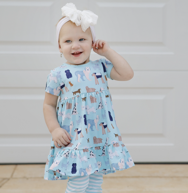 Mint Doggy Dog Babydoll Dress & Stripe Leggings