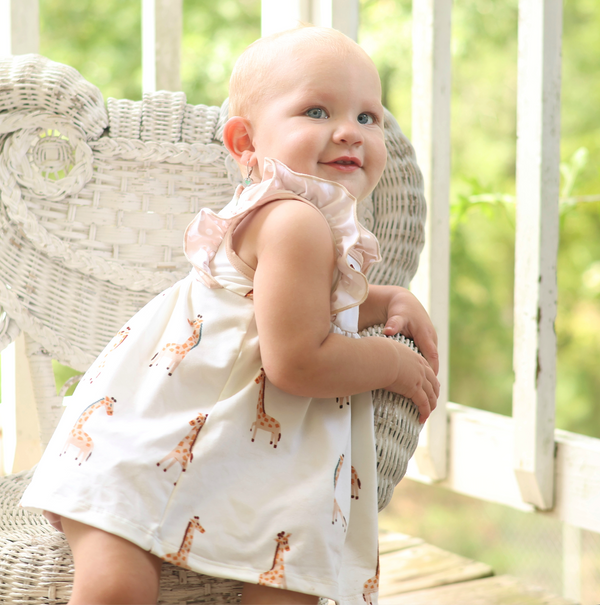 Cream Jerri Giraffe Skirted Bubble Romper