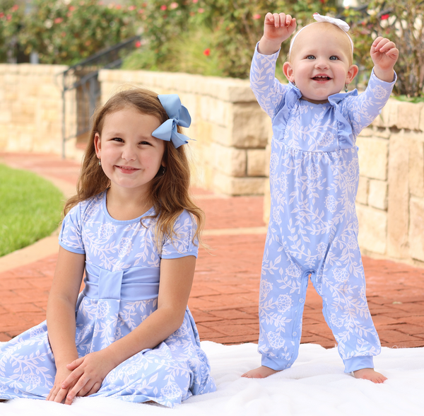 Periwinkle Floral Ruffle-Trim Playsuit