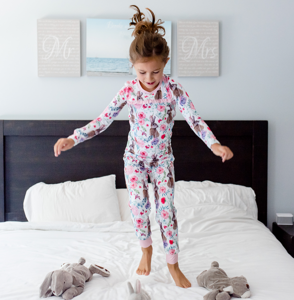 White Bunny Floral Pajama Set