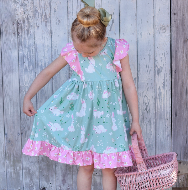 Sage Bunny Angel-Sleeve Dress