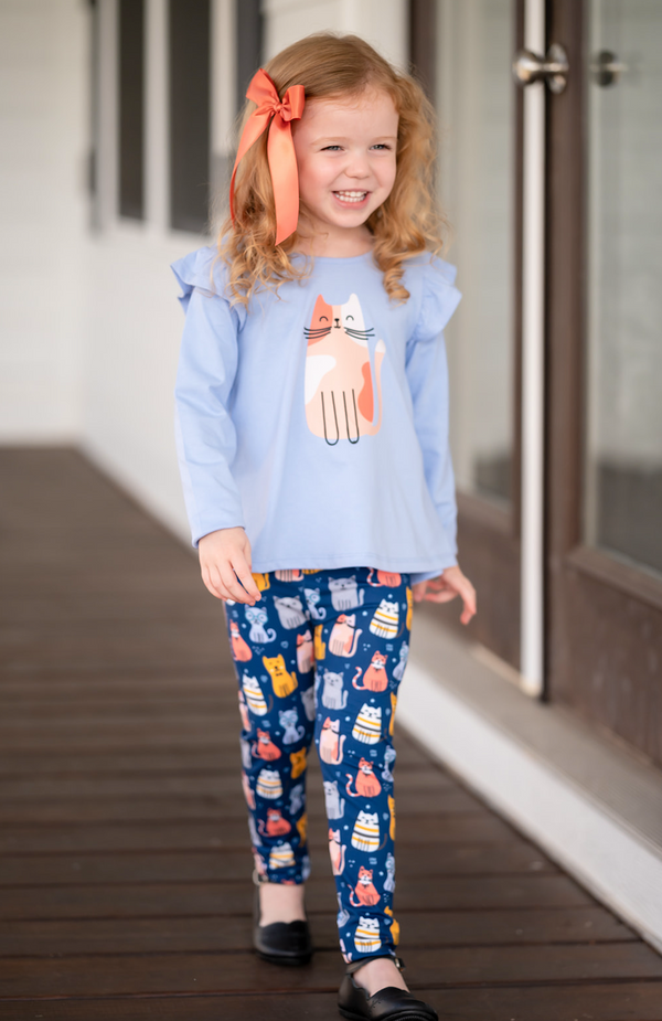 Periwinkle Hi-Low Top & Kitty Cats Leggings