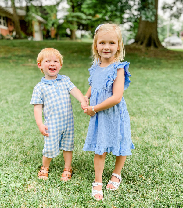 Periwinkle & White Gingham Button-Front Playsuit