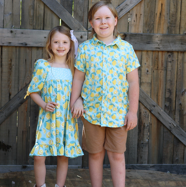 Mint & Yellow Lemon Short-Sleeve Button-Up