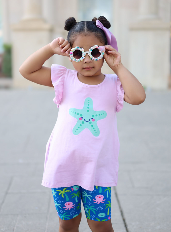 Lilac Hi-Low Top & Paradise Island Bike Shorts