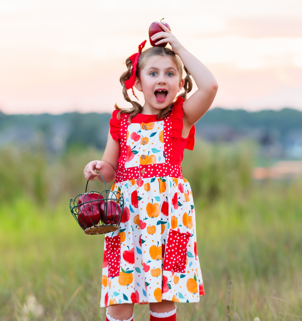 Red Ribbed Top & Candy Apple Apron Dress
