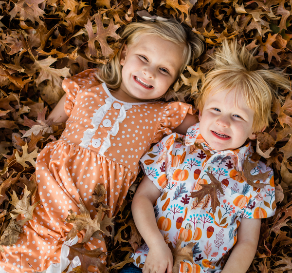 Kids Rust Dot Button-Front Dress & Autumn Frost Leggings