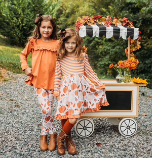 Kids Rust Pumpkin Bow-Accent Pocket A-Line Dress