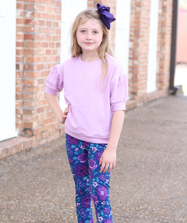 Lilac Crewneck Sweatshirt & Dusk Floral Flare Leggings