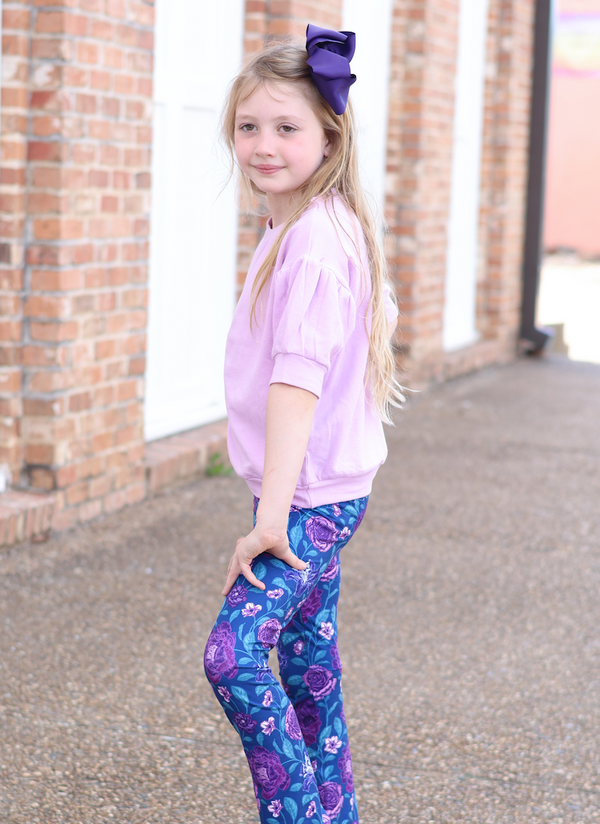 Lilac Crewneck Sweatshirt & Dusk Floral Flare Leggings