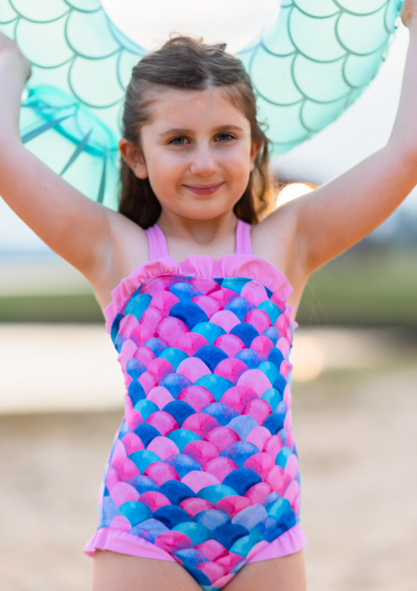 Lilac Bubble Gum Mermaid Ruffle-Accent Strap One-Piece