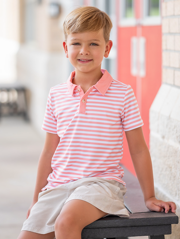 Coral & White Stripe Polo