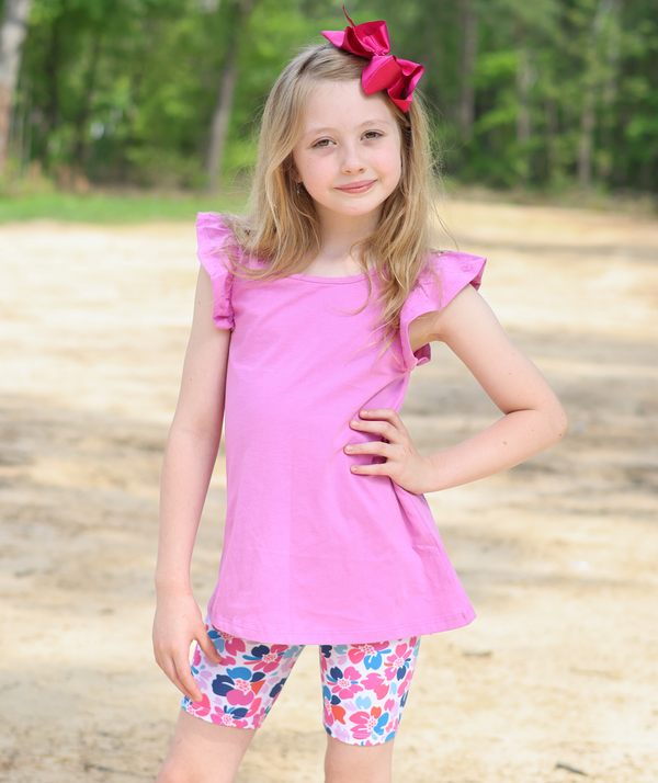 Violet Hi-Low Top & Block Floral Bike Shorts