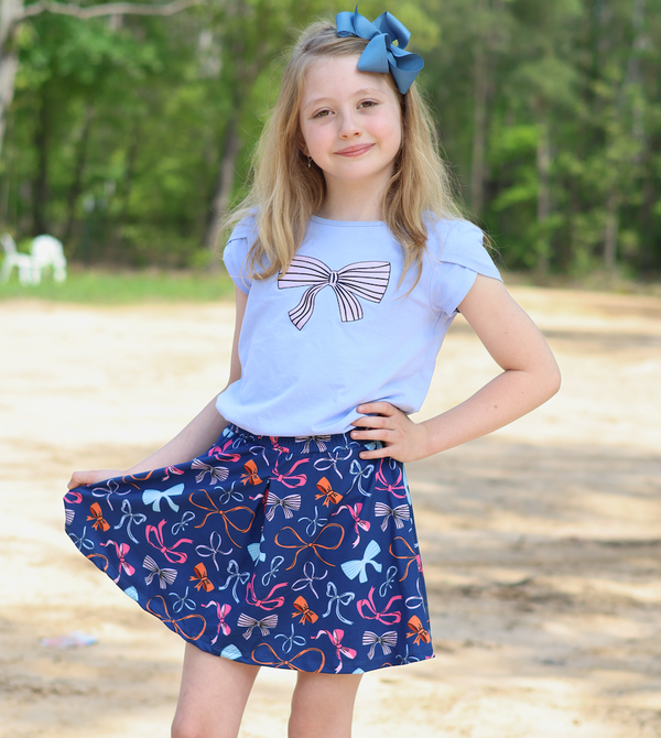 Periwinkle Tulip-Sleeve Top & Bows Skort