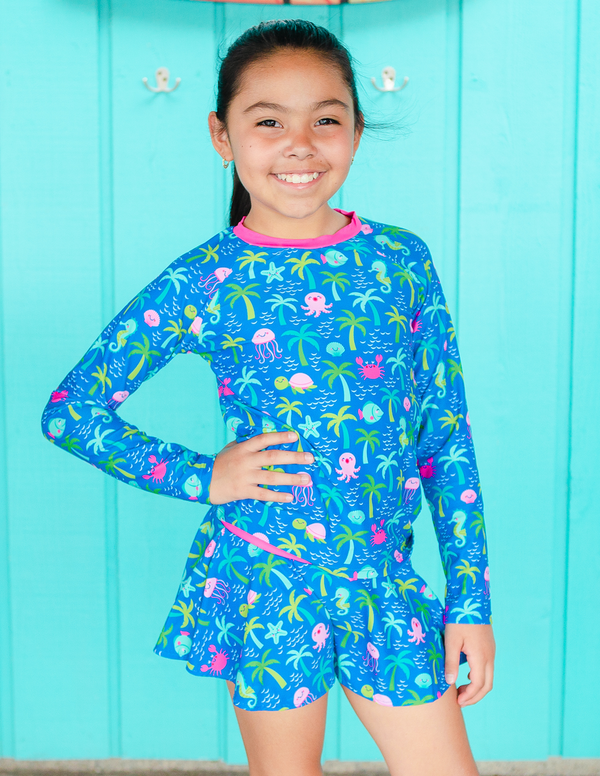 Navy Paradise Island Long-Sleeve Rashguard Set