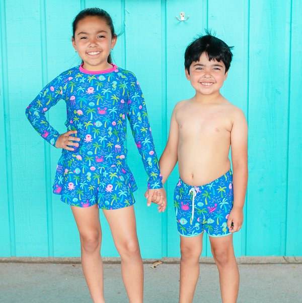 Navy Paradise Island Long-Sleeve Rashguard Set
