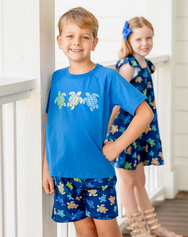 Blue Crewneck Tee & Turtle Trail Shorts